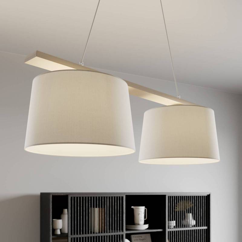 Hängelampe Sweden, altweiß/weiß, Textil, Holz, 2-flammig von Lamkur