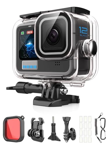 Lammcou Hero 12 wasserdichte Gehäuse, 60M Unterwasser Tauchengehäuse & Rofilter & Trageband & Antibeschlagblatt, Schutzgehäuse kompatibel mit GoPro Hero 9 10 11 12 Zubehör Waterproof Diving Housing von Lammcou