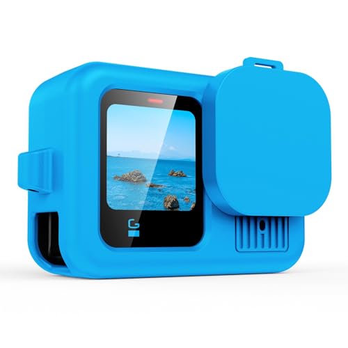 Lammcou Silikon Schutzhülle für Hero 13, Hülle Silicone Protective Case & Glas Schutzfolie & Objektivdeckel & Trageband für Go Pro Hero 13 Silikonhülle Sleeve Zubehör Accessories Set - Blau von Lammcou