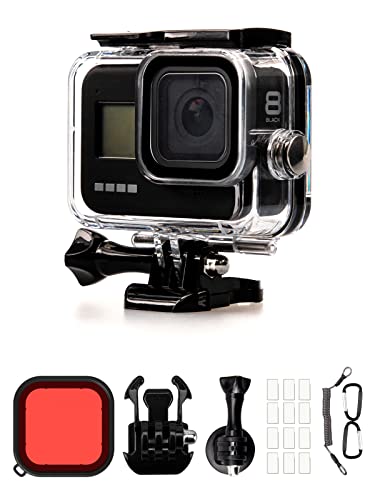 Lammcou wasserdichte Schutzgehäuse Case Set Kompatibel mit GoPro HERO8 Black, 60M Unterwasser Tauchen Gehäuse Housing & Rofilter & Trageband & Antibeschlagblatt & Halterunge für Hero 8 Accessories von Lammcou