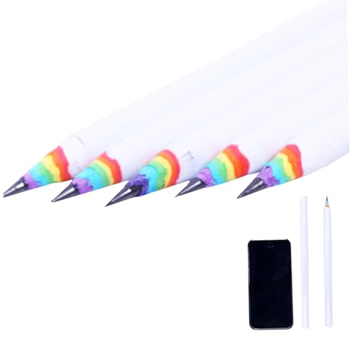 Lamppdcor Bleistifte für Kinder Regenbogen Papierstifte 5pcs 2B umweltfreundlich unfleckig antiallergische Schulstifte Schreibwaren für Kinderschüler, die Schreiben von Skizzen zeichnen, Weiß von Lamppdcor