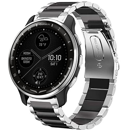 Kompatibel mit Garmin D2 Air Band, Lamshaw Schnellverschluss Edelstahl Metall Ersatzbänder Kompatibel mit Garmin D2 Air X10 GPS Smartwatch (Silber-Schwarz) von Lamshaw