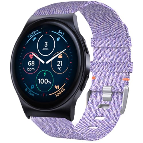 Kompatibel mit Moto 40 Smartwatch-Band, 18 mm, 20 mm, atmungsaktives Nylon-Gewebe, Ersatzzubehör, kompatibel mit Moto 40, 70, 100, 360 3. Generation 2020 Smartwatch (22 mm Band, lila) von Lamshaw
