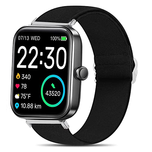 Lamshaw Elastisches Nylon-Ersatzarmband, Zubehör, kompatibel mit SKG V7 Smartwatch/Tozo S2 44 mm Uhr/Boean, GGZZ, Dirrelo, Fitpolo FVYAO ID207 Veryfit 1.69 Smartwatch (schwarz) von Lamshaw