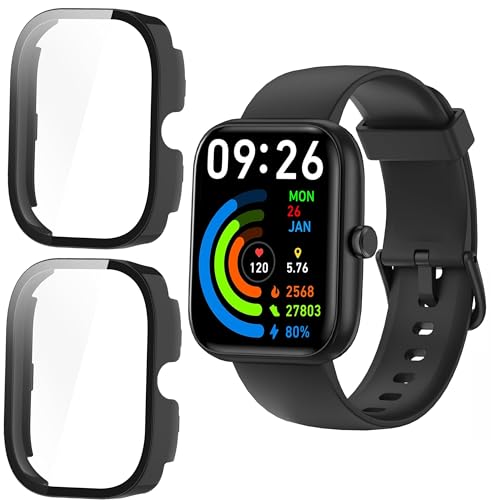 Lamshaw IDW25 Smartwatch-Hülle, harte PC-Hülle mit Displayschutzfolie, kompatibel mit VRPEFIT IDW25, kompatibel mit Konitee IDW25, kompatibel mit Kalinco IDW25 Smartwatch (schwarz + schwarz) von Lamshaw
