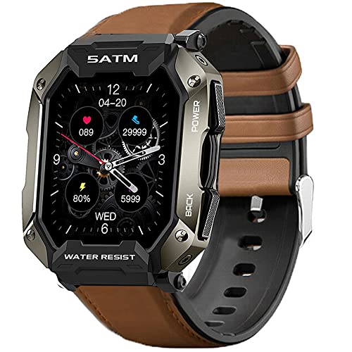 Kompatibel mit Amaztim-C20-Bändern, Lamshaw Leder-Silikon, atmungsaktiv, Ersatz-Smartwatch-Armband, kompatibel mit Kospet Panzer M1 Pro/AMAZTIM C20 4,3 cm (1,7 Zoll) Militärsport-Smartwatch/Slothcloud von Lamshaw