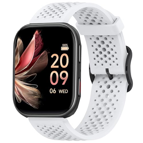 Lamshaw Kompatibel mit Fitvii Smartwatch-Armbändern, 20 mm, 22 mm, Silikonband mit Metallschnalle, kompatibel mit FITVII HM57, HM78, HM68, HM21, H56, H86 Smart Watch Fitness Tracker (weiß, 22 mm Band) Lamshaw Kompatibel mit Fitvii Smartwatch-Armbändern, 20 mm, 22 mm, Silikonband mit Metallschnalle, kompatibel mit FITVII HM57, HM78, HM68, HM21, H56, H86 Smart Watch Fitness Tracker (weiß, 22 mm Band) von Lamshaw