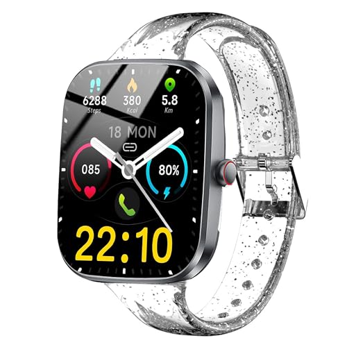 Lamshaw Kompatibel mit Kuizil Smartwatch-Armband, Damen, weiches Silikon, Glitzer, klar, Sportarmband, kompatibel mit Kuizil T70 4,9 cm Smartwatch (für Kuizil T70, klar) von Lamshaw