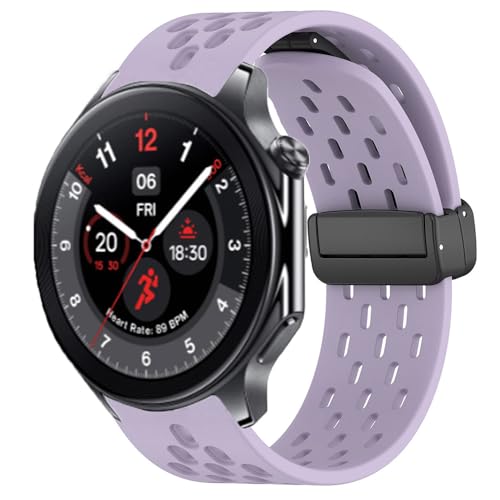 Lamshaw Kompatibel mit OnePlus Watch 2 Bändern, atmungsaktives, weiches Silikon, magnetisch, Schmetterlings-Wolksure, Sport-Ersatzband, kompatibel mit OnePlus Watch 2 46 mm / 1 Smartwatch (lila) von Lamshaw