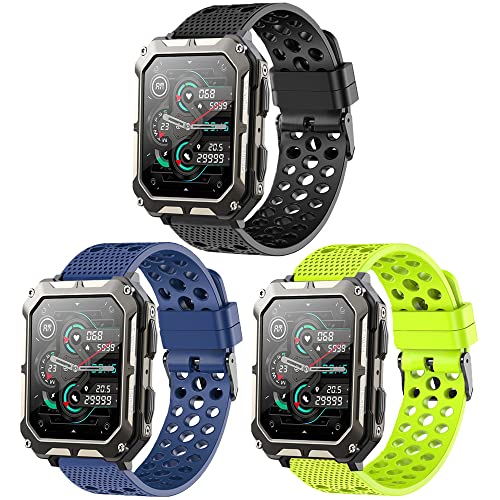 Lamshaw Kompatibel mit Pureroyi Militär-Smartwatch-Bändern, Silikon-Ersatzarmbänder Sportarmband mit Metallschnalle, kompatibel mit Pureroyi 4,7 cm C20 Pro Militär/Meoonley 1,83 Zoll C20 Pro von Lamshaw