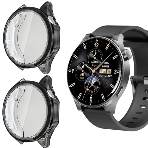 Lamshaw Schutzhülle für Tozo S5 Smartwatch, weich, dünn, TPU, Rundumschutz, kratzfest, Stoßfänger, kompatibel mit TOZO S5 Smartwatch, 3,6 cm (1,43 Zoll), Schwarz + Schwarz von Lamshaw