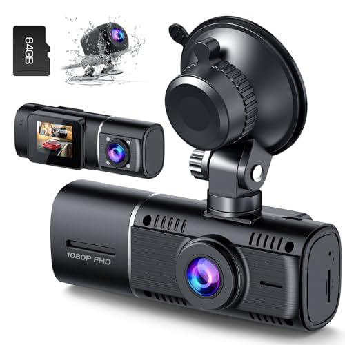 Lamto 3 Kanal Dash-Cam Auto Vorne Hinten und Innen mit Akku, 1080P Dashcam mit Auto Kamera Parküberwachung, Infrarot Nachtsicht WDR, G Sensor, 170° Weitwinkel Dash Camera mit Rückfahrkamera SD Karte von Lamto