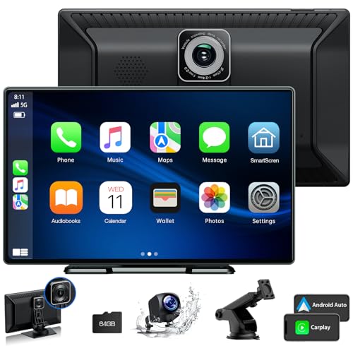 Autoradio für Apple Carplay Android Auto,9-Zoll Tragbares Carplay mit 2,5K-Dashcam, 1080P-Rückfahrkamera mit Loop-Aufnahme,Auto-Audioempfänger mit Bluetooth, GPS,Sprachassistent, Mirror Link,AUX/FM von Lamto