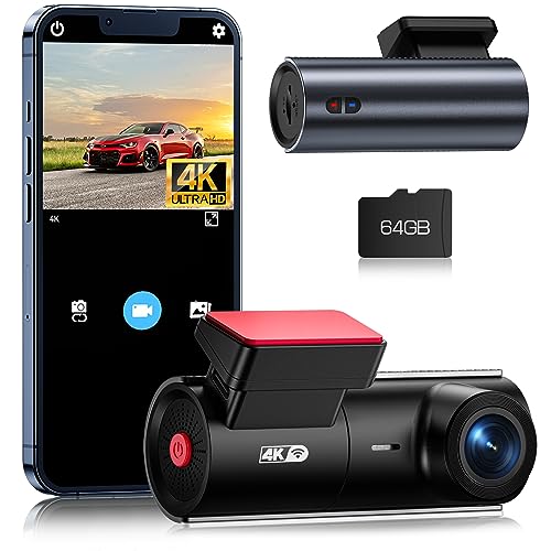 Lamto Dashcam Auto 4K WiFi mit APP-Steuerung, Autokamera Typ-C Dash Cam 3840x2160P 30fps Vorne mit Nachtsicht, 64GB SD Karte, Weitwinkel, Loop-Aufnahme, WDR, Superkondensator, G-Sensor von Lamto