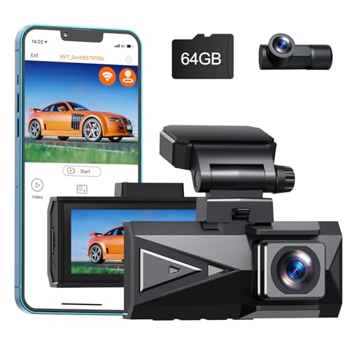 Lamto Dashcam Auto Vorne Hinten 4K+4K Dual Autokamera mit 64GB SD Karte, 2160P 5GHz WiFi Dash Cam mit GPS, 3,16-Zoll IPS Bildschirm,APP,Nachtsicht,WDR,Weitwinkel,Parküberwachung,G-Sensor,Loop-Aufnahme von Lamto