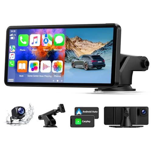 Lamto Wireless Car Stereo Screen für CarPlay & Android AutoTragbares Autoradio 6.86 Zoll UHD IPS mit 2,5K-Dashcam Vorne, 1080P Innenkamera, Siri/Google/Bluetooth/GPS/Mirror-Link/FM/AUX/ 64G SD-Karte von Lamto