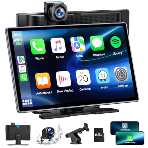 Lamto Wireless CarPlay Android Auto,9-Zoll Autoradio für A-pple CarPlay Screen mit 4K-Dashcam,1080P-Rückfahrkamera,Tragbarer Audioempfänger Bluetooth Radio mit Sprachassistent/GPS/AUX/FM/Mirror-Link von Lamto