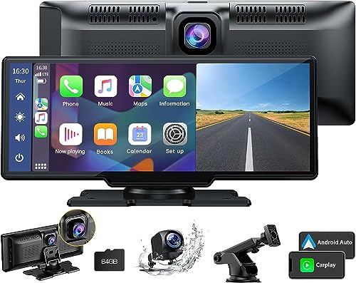 Lamto Wireless A-pple Carplay Android Auto Stereo Empfänger mit 2K Dashcam Vorne,1080P Rückfahrkamera, 9,26-Zoll Touchscreen Drahtlosem Carplay mit Siri/Bluetooth/GPS/Goo-gle/FM/AUX/Mirror-Link/64G SD von Lamto