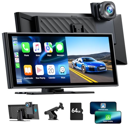 Lamto Wireless Autoradio für Apple Carplay & Android Auto mit 4K Dashcam Vorne,Tragbarer 9,26 Zoll Car Play Screen Autoradioempfänger mit Loop Aufnahme/GPS/FM/Siri/Goog-le/Bluetooth/Mirror Link/64G TF von Lamto