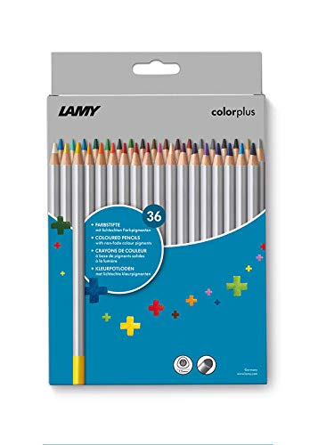 LAMY 1233470 colorplus Farbstifte 506 36er-Set: Faltschachtel mit 36 Farbstiften aus massivem Lindenholz mit ergonomischer Dreieckform – Dicke Mine Ø 3,3 mm, Farbstift Ø 7,2 mm von Lamy