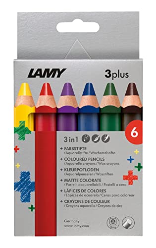 Lamy Farbstift 3plus Faltschachtel 6er Set - Farb-, Aquarell- & Wachsmalstift in einem - aus massivem Lindenholz mit ergonomischer Viereckform - Dicke Mine Ø 10 mm Lamy Farbstift 3plus Faltschachtel 6er Set - Farb-, Aquarell- & Wachsmalstift in einem - aus massivem Lindenholz mit ergonomischer Viereckform - Dicke Mine Ø 10 mm von Lamy