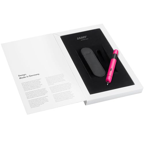 LAMY Set aus 1x pico kleiner Taschen-Kugelschreiber 288 aus Metall im Lack-Finish in neonpink und 1x Lederetui in der Farbe schwarz für ein Schreibgerät Strichbreite M in schwarz von Lamy