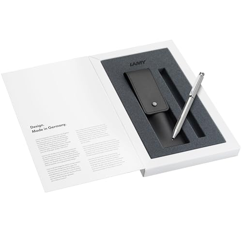 LAMY Set aus 1x st Twin Pen 645 Mehrschreibersystem Kugelschreiber und Bleistift aus Edelstahl in silber und 1x Echleder-Etui in schwarz für zwei Schreibgeräte von Lamy