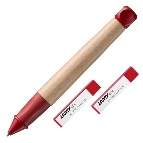 LAMY abc SET aus kindgerechtem Bleistift 110 aus Ahornholz und rutschfestem Griffstück in rot, Kappe und Würfel aus Kunststoff und 2x 6er Set bruchfeste Bleistiftminen M 44, 1.4mm B von Lamy