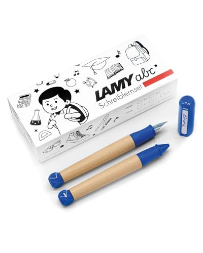 LAMY abc Schreiblernset blau inkl. Geschenkverpackung aus 1x kindgerechtem Schreiblernfüller mit Feder Fein und 1x Bleistift, rutschfestes Griffstück, Kappe und Würfel aus Kunststoff von Lamy