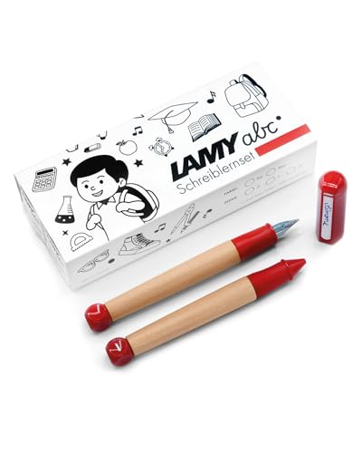 LAMY abc Schreiblernset rot inkl. Geschenkverpackung aus 1x kindgerechtem Schreiblernfüller mit Feder Fein und 1x Bleistift, rutschfestes Griffstück, Kappe und Würfel aus Kunststoff von Lamy