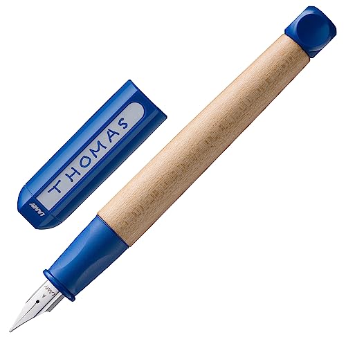 LAMY abc kindgerechter Schreiblernfüller 009 aus Ahornholz und rutschfestem Griffstück in blau, polierte Stahlfeder für Linkshänder, inkl. Tintenpatrone LAMY T 10 blau von Lamy