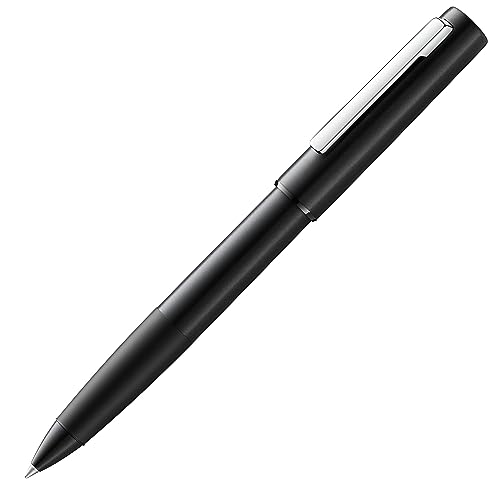 LAMY aion Tintenroller 377 – Rollpen aus nahtlos tiefgezogenem Aluminium in der Farbe Schwarz mit einem hochglanzpolierten Clip aus Edelstahl – Mit Tintenroller-Mine M 63 schwarz – Strichbreite M, 1 Stück (1er Pack) von Lamy