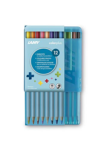 Lamy colorplus Kunststoffetui mit 12 Farbstiften - leuchtende Farbmotive - aus massivem Lindenholz mit ergonomischer Dreieckform - Dicke Mine Ø 3,3 mm, Farbstift Ø 7,2 mm von Lamy