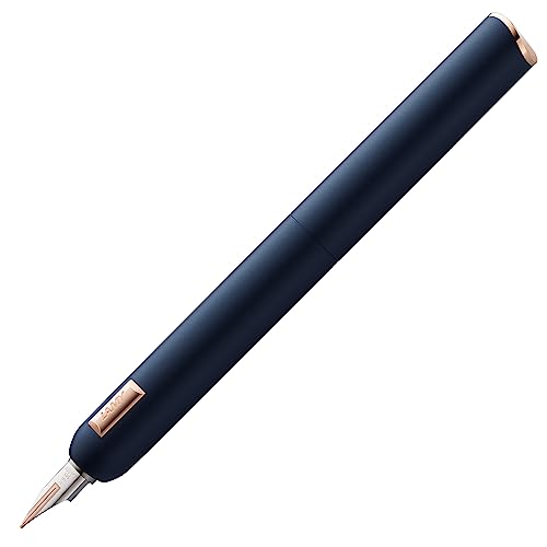 LAMY dialog cc Füllhalter 081 in mattblauem Lack-Finish mit Drehmechanik, 14 Kt. Bicolor Roségoldfeder in F, inkl. 5er Päckchen LAMY T 10 Patrone blau, Konverter Z 27 und Leder-Stecketui von Lamy