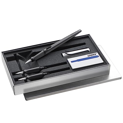Lamy joy AL black Kalligraphie Füller Set – Schönschreibfüller mit 3 versch. Federn (1,1/1,5/1,9 mm) - Füllhalter mit Bandzugfeder & ergonomischem Griff – inkl. 5 Tintenpatronen T 10 blau von Lamy