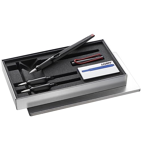 LAMY joy Schönschreibfüller Set 899 aus robustem Kunststoff in der Farbe schwarz mit drei austauschbaren Federeinheiten, Tintenpatronen und Metall-Geschenkbox, Federspitzen 1,1, / 1,5 / 1,9 mm von Lamy