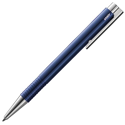 LAMY logo M+ Kugelschreiber 204 aus bruchfestem Kunststoff in der Farbe blau mit verchromter Spitze und Drücker, inkl. Großraummine LAMY M 16 Strichbreite M in blau von Lamy