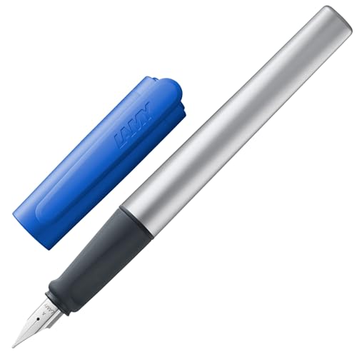 Lamy nexx blue Füller - Füllhalter mit rutschfestem Griff & polierter Stahlfeder in Strichbreite M - dreieckiges Gehäuse aus Aluminium - inkl. Tintenpatrone T 10 blau - Rechtshänder von Lamy