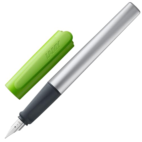 LAMY nexx leichter, stabiler Füllhalter 086 aus Aluminium mit Kappe in lime mit rutschfestem Griffstück und Edelstahlfeder für Linkshänder, ideal für Schreibanfänger, die Schule oder Uni von Lamy