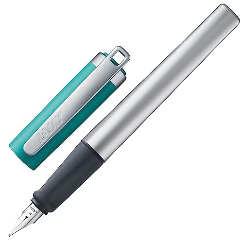 Lamy nexx opal green Füller - Füllhalter mit rutschfestem Griff & polierter Stahlfeder in Strichbreite M - dreieckiges Gehäuse aus Aluminium - inkl. Tintenpatrone T 10 blau - Rechtshänder von Lamy