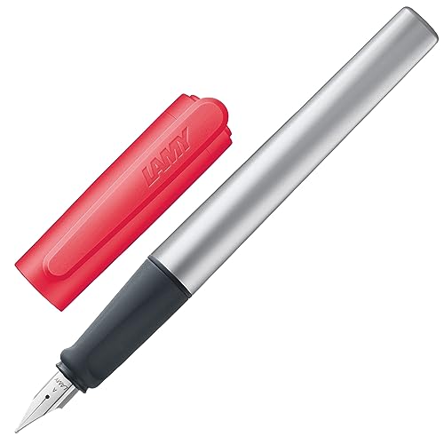 LAMY nexx leichter, stabiler Füllhalter 0D5 aus Aluminium mit Kappe in neoncoralred mit rutschfestem Griffstück und Edelstahlfeder für Anfänger, ideal für Schreibanfänger, die Schule oder Uni von Lamy