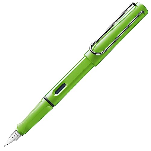 Lamy safari green Füller - Füllhalter mit ergonomischem Griff & polierter Linkshänder-Stahlfeder (LH) in Strichbreite M – robuster ASA-Kunststoff - inkl. Tintenpatrone T 10 blau von Lamy