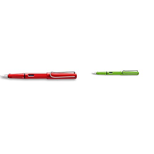 LAMY safari Füllhalter 016 – Moderner Füller in der Farbe Rot mit ergonomischem Griff– Federstärke M & safari Füllhalter 013– Moderner Füller in der Farbe Grün mit ergonomischem Griff – Federstärke M von Lamy