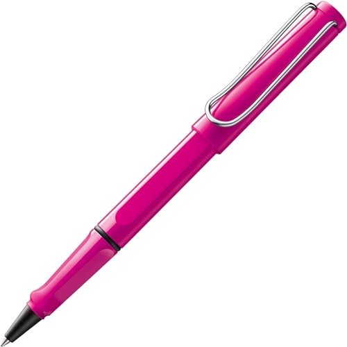 Lamy safari pink Tintenroller – zeitlos klassicher Stift mit ergonomischem Griff & Strichbreite M - Gehäuse aus robustem ASA-Kunststoff – mit Tintenrollermine M 63 in blau von Lamy