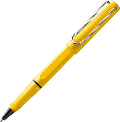 Lamy safari yellow Tintenroller – zeitlos klassicher Stift mit ergonomischem Griff & Strichbreite M - Gehäuse aus robustem ASA-Kunststoff – mit Tintenrollermine M 63 in blau von Lamy