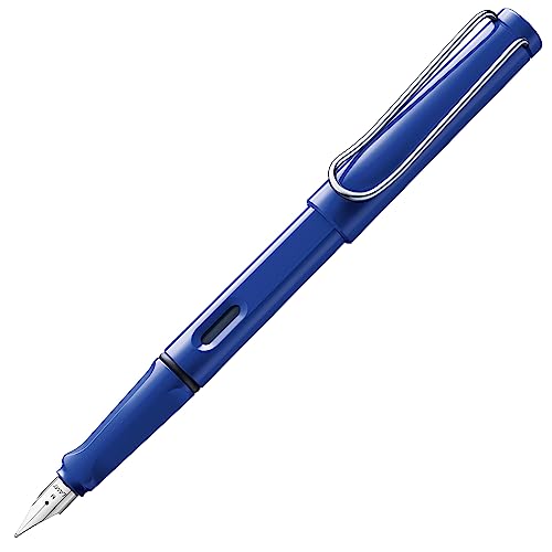 Lamy safari blue Füller - Füllhalter mit ergonomischem Griff & polierter Linkshänder-Stahlfeder (LH) in Strichbreite M - robuster ASA-Kunststoff - inkl. Tintenpatrone T 10 blau von Lamy