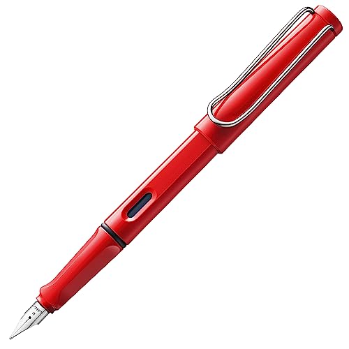 LAMY safari moderner Füllhalter 016 aus robustem Kunststoff in rot mit ergonomischem Griff und Stahlfeder für Linkshänder, inkl. Tintenpatrone LAMY T 10 blau von Lamy