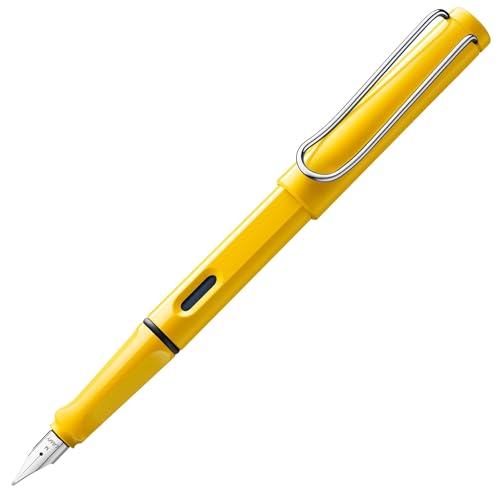 Lamy safari yellow Füller - Füllhalter mit ergonomischem Griff & polierter Stahlfeder in Strichbreite EF - robuster ASA-Kunststoff - inkl. Tintenpatrone T 10 blau - Rechtshänder von Lamy