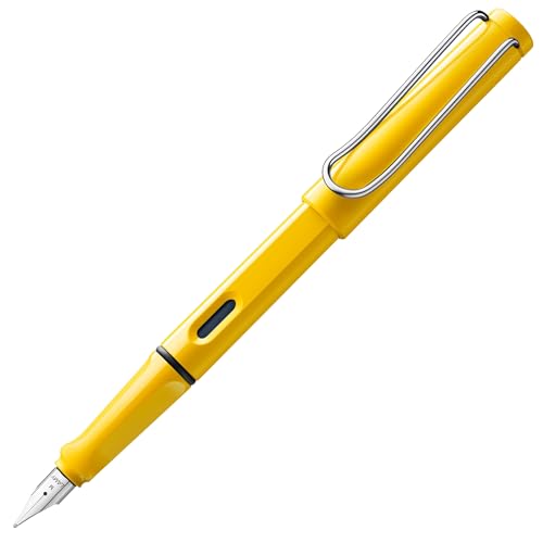 Lamy safari yellow Füller - Füllhalter mit ergonomischem Griff & polierter Stahlfeder in Strichbreite F - robuster ASA-Kunststoff - inkl. Tintenpatrone T 10 blau - Rechtshänder von Lamy