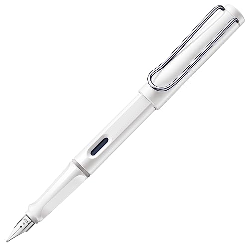 Lamy safari white Füller - Füllhalter mit ergonomischem Griff & polierter Stahlfeder in Strichbreite B - robuster ASA-Kunststoff - inkl. Tintenpatrone T 10 blau - Rechtshänder von Lamy